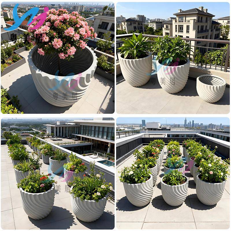 现代简约玻璃钢花盆户外阳台大口径种植盆装饰花器园林景观种花箱