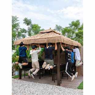 户外茅草凉亭遮阳棚庭院四角亭农家乐景区稻草中式田园帐篷凉亭
