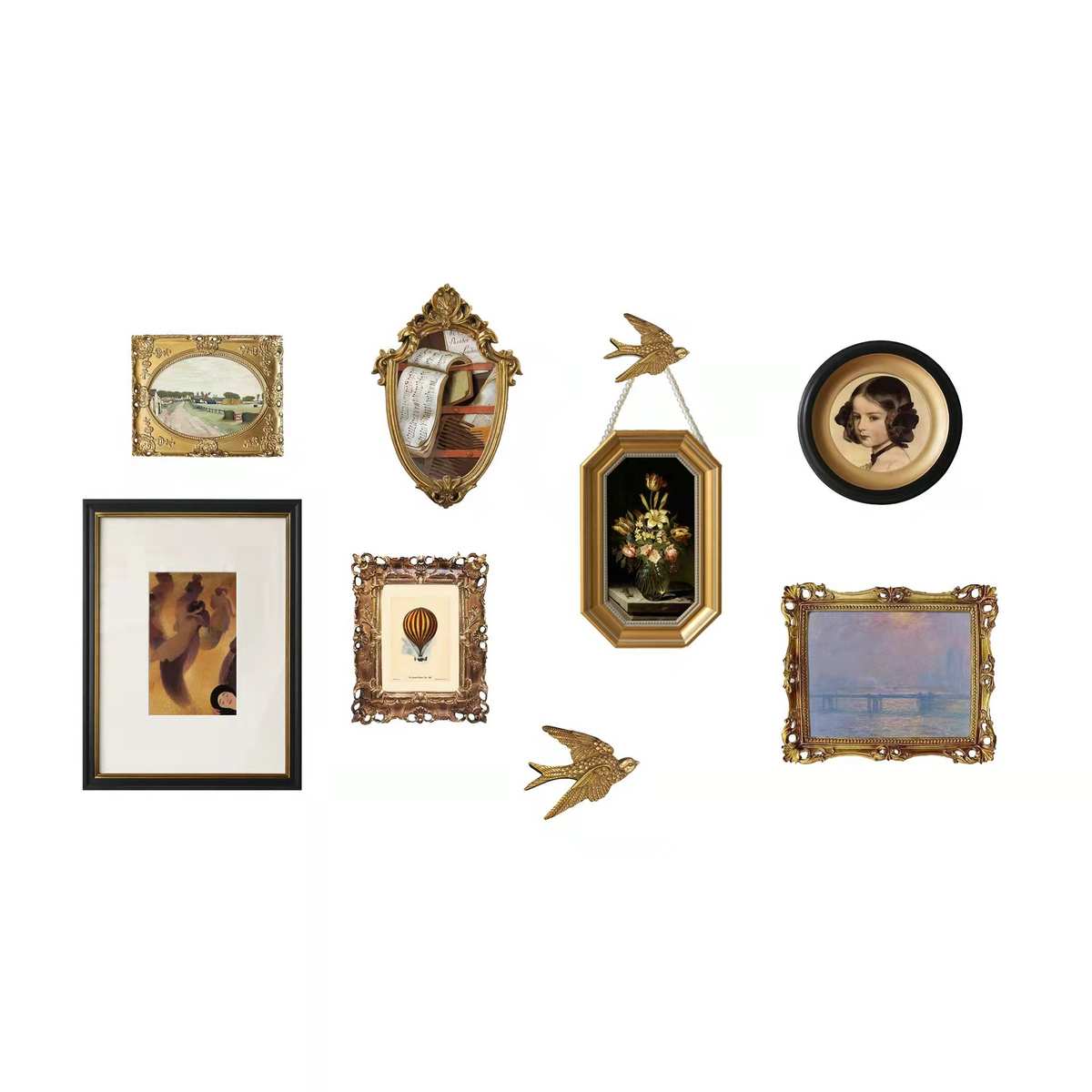 莫奈复古装饰画欧式中古宫廷沙发背景墙组合挂画美式客厅餐厅壁画