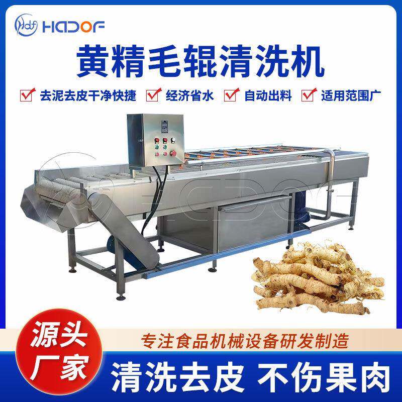 毛辊式黄精清洗机甘草黄芪软毛刷去泥设备全自动材加工流水线