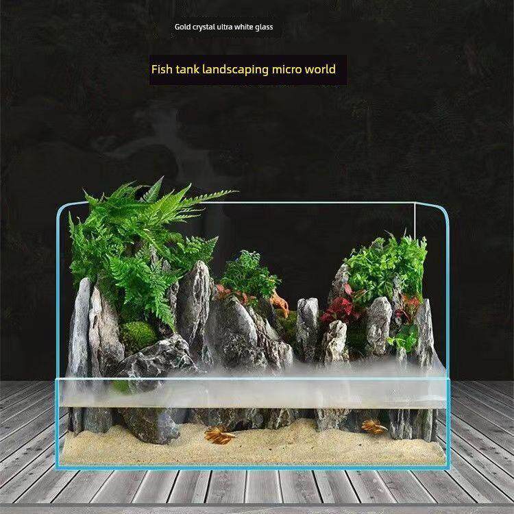 水陆两栖生态池超白鱼缸植物景观池微景观斜口圆角景观池龟池