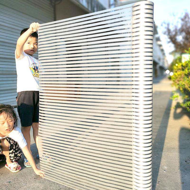 静电磨砂办公室玻璃贴膜移门隔断防撞腰线 线窗贴半透明大小条纹