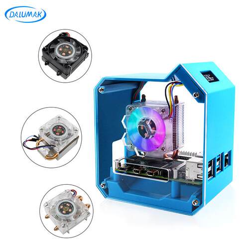 树莓派4B/3B/3B+冰塔散热器 铜管导热塔式LED炫光风扇 散热机箱