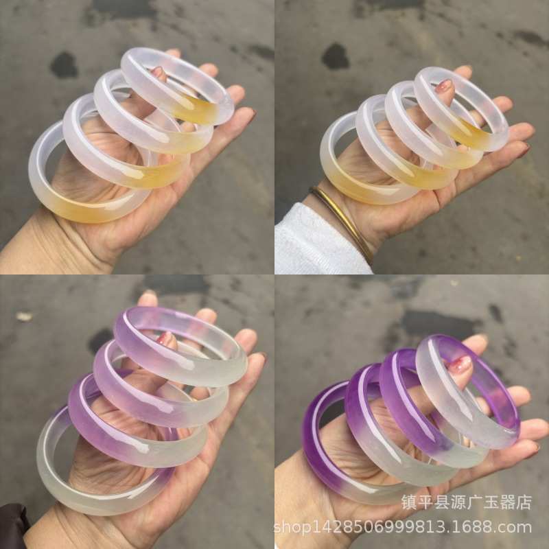 直播货源新坑翡翠冰糯种紫罗兰手镯石英岩玉玉镯紫色饰品真玉