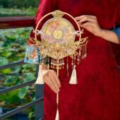 结婚团扇diy材料包中式 婚礼古风汉服秀禾喜扇金色重工新娘手捧花