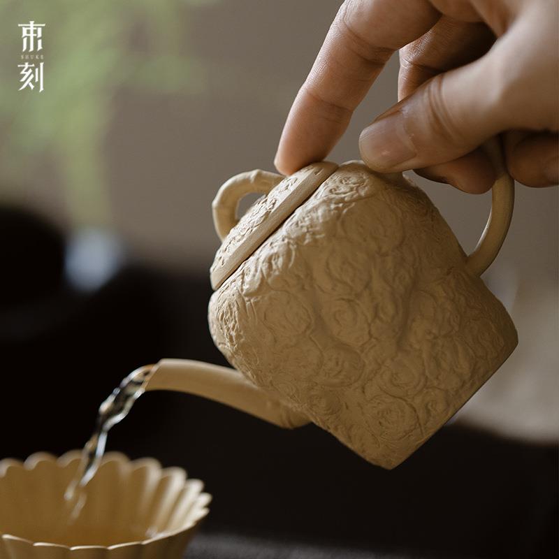 束刻黄段泥全手工寒梦茶壶仿古高端紫砂手执壶家用泡茶壶收藏版
