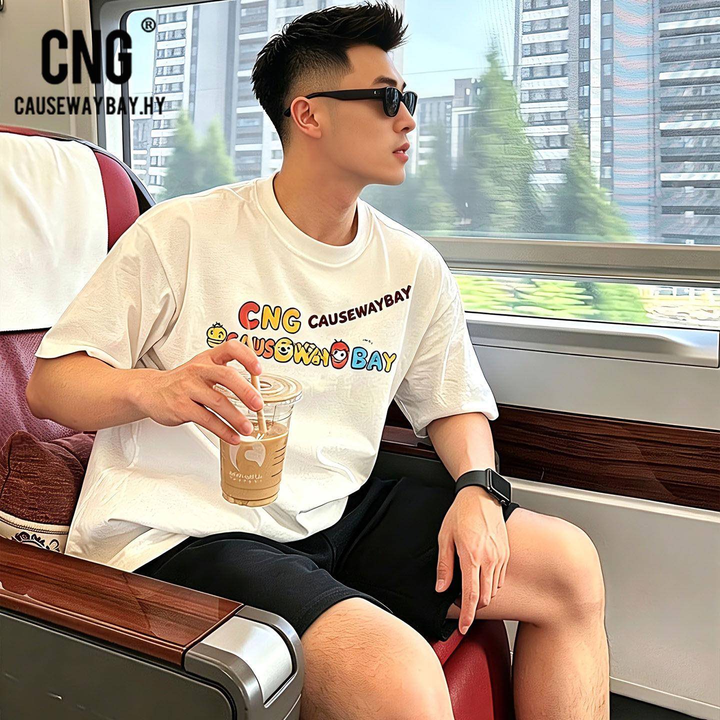 香港潮牌复古彩色字母短袖男女夏季新款慵懒休闲白色纯棉半袖T恤