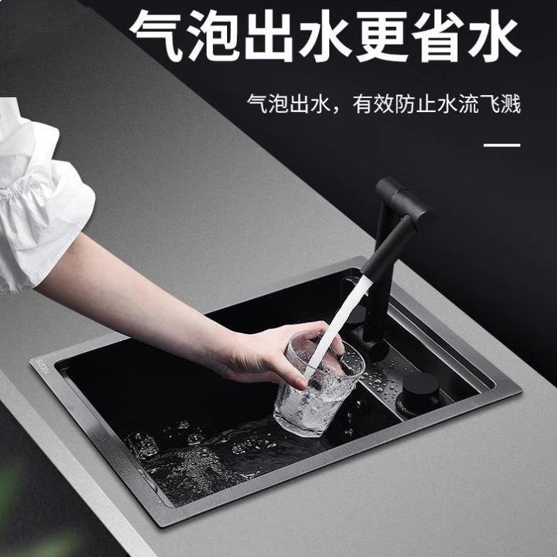 厨房吧台隐藏式冷热折叠龙头单槽304不锈钢家用洗菜盆碗盆水龙头
