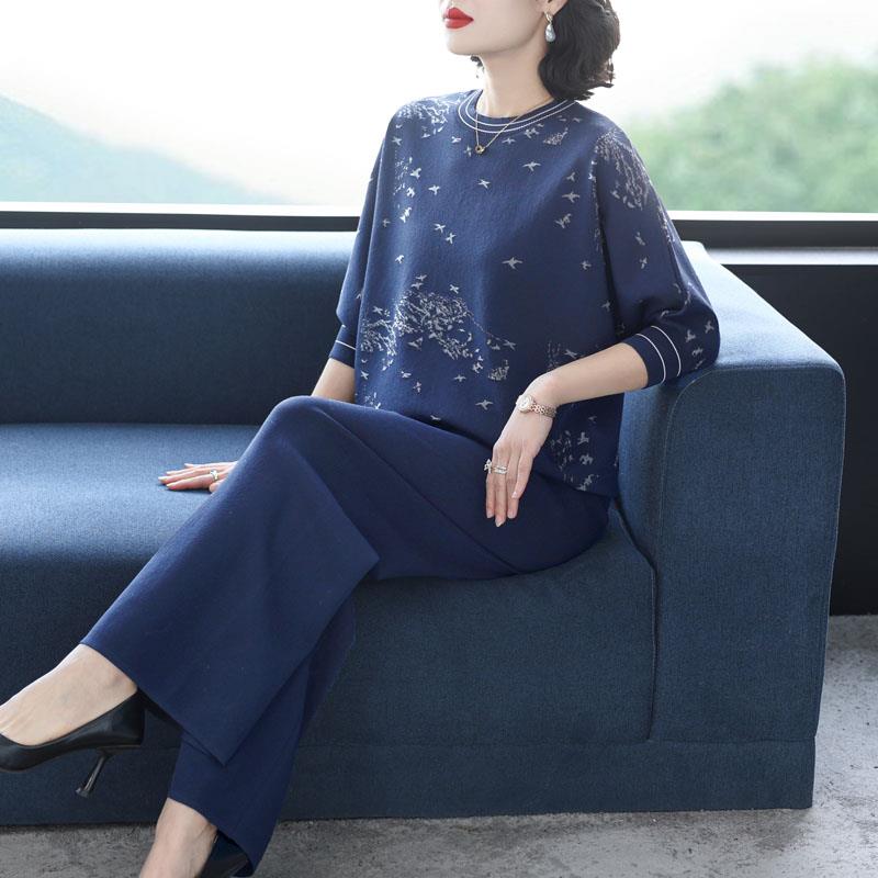 时尚妈妈装冰丝洋派套装女中袖春装2025新款气质中老年休闲两件式