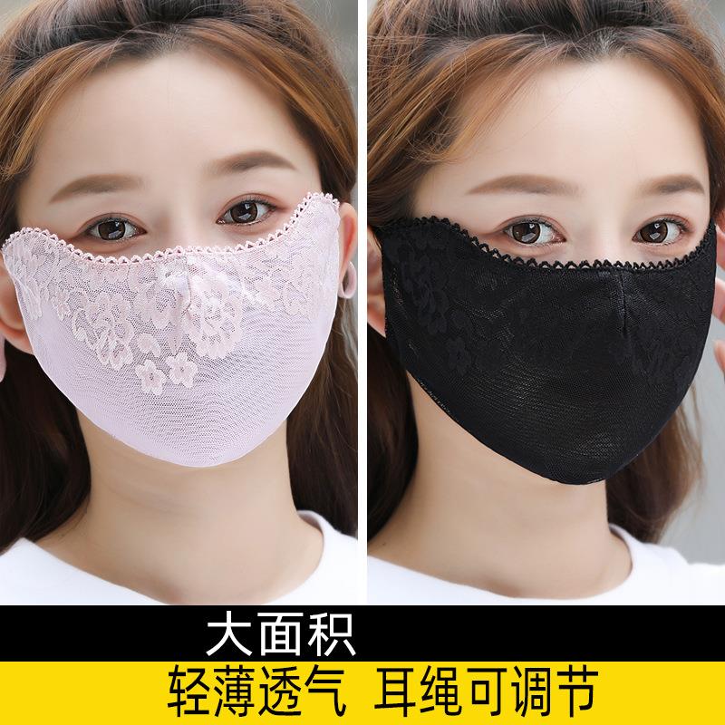 口罩透气夏天女蕾丝轻薄透气立体花朵面纱面罩脸罩潮淘宝