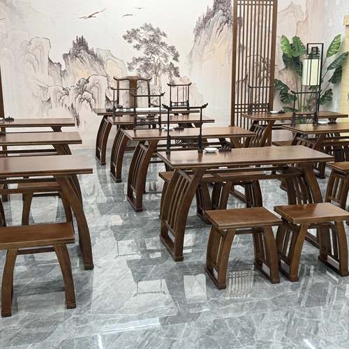 实木国学培训班桌椅中式实木双人仿古书画桌围棋桌