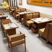 中式 复古工业风实木沙发桌椅组合岩板火锅店餐桌商用主题餐厅卡座