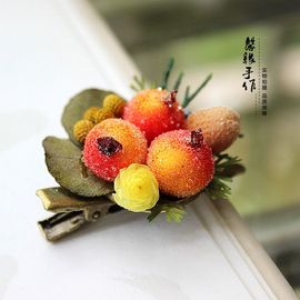 小清新手作浆果永生花真叶子发夹边夹鸭嘴夹森林系外套毛衣配饰品