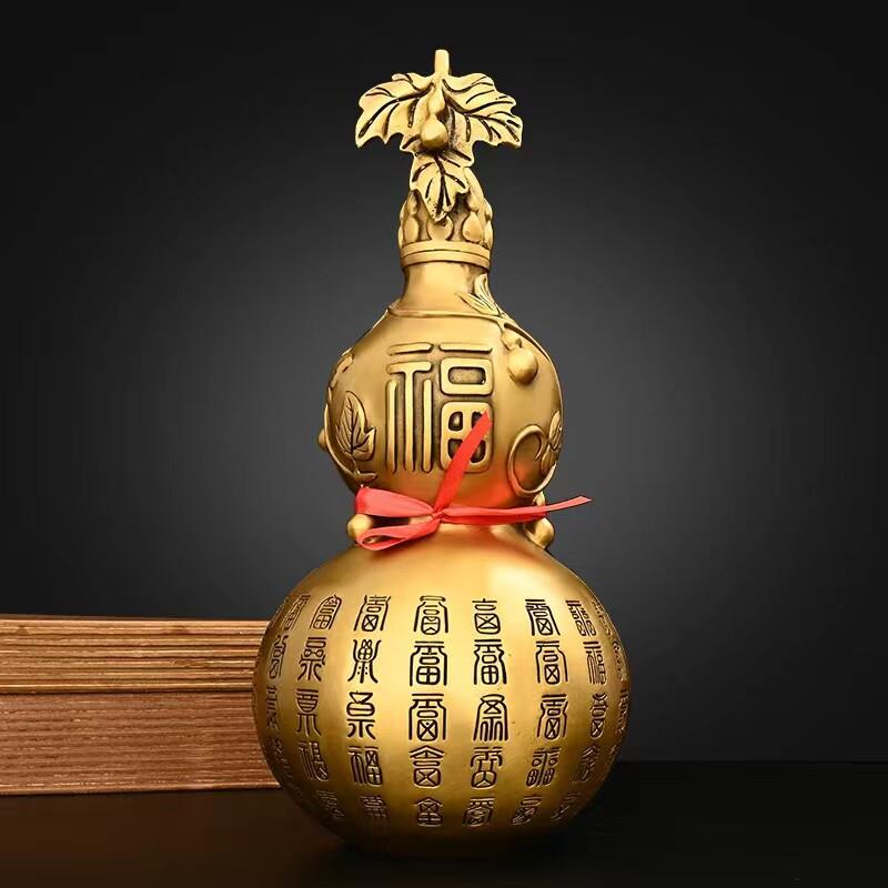 纯黄铜百福铜葫芦摆件大号空心开口大葫芦开盖葫芦商铺客厅装饰品