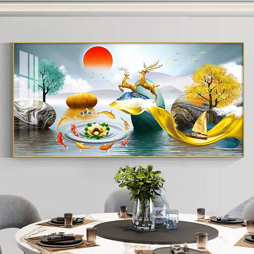 新款直销鱼图餐厅墙面装饰画歺厅客厅背景墙挂画饭厅餐桌轻奢高级