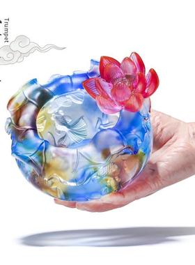 琉璃荷塘月色聚宝盆荷花鱼缸乔迁商务工艺品摆件门厅钥匙储物罐