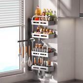 不锈钢厨房旋转调料架壁挂式 调味品储物架墙上转角油盐酱醋收纳架