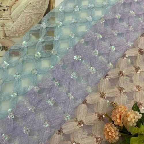 花边钩花花布料刺绣高档缀星绣立体diy新款珠面料 厂家直销蕾丝网
