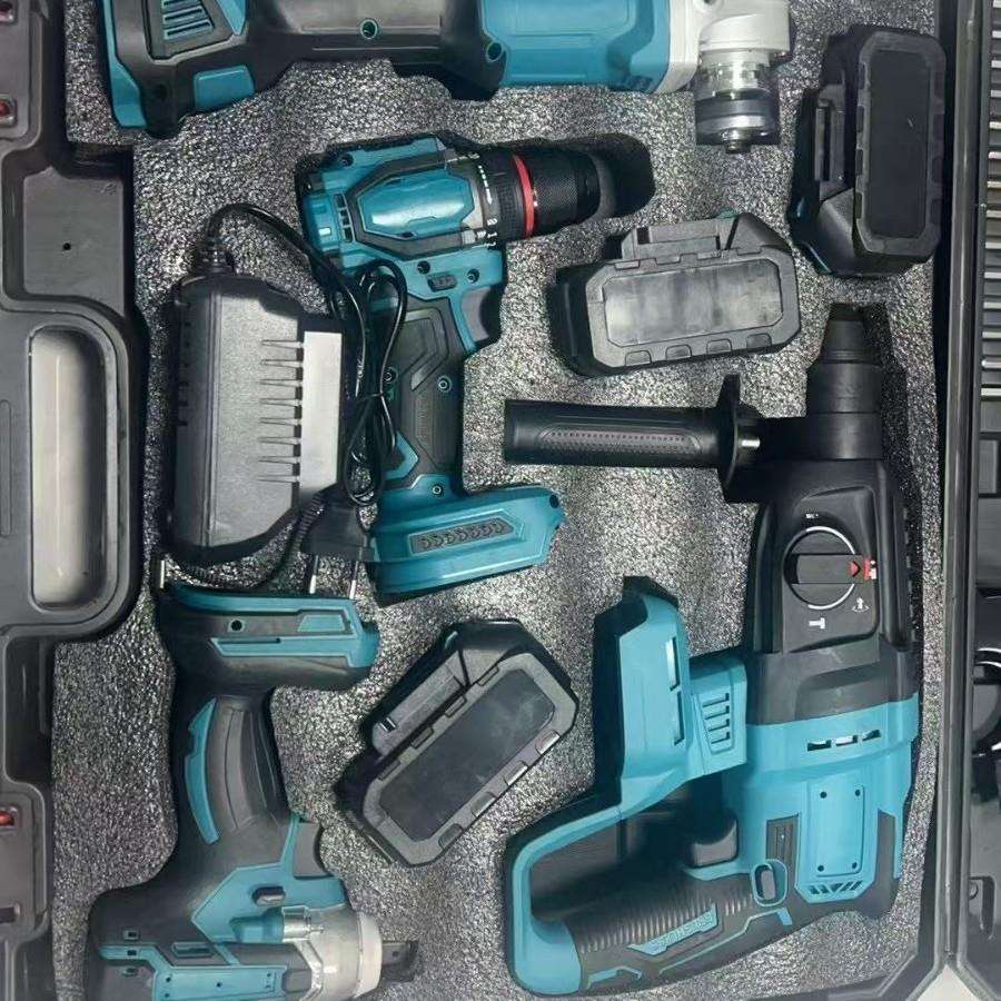 跨境多功能电动工具组合套装大功率电扳手角磨机手电钻电锤四件套