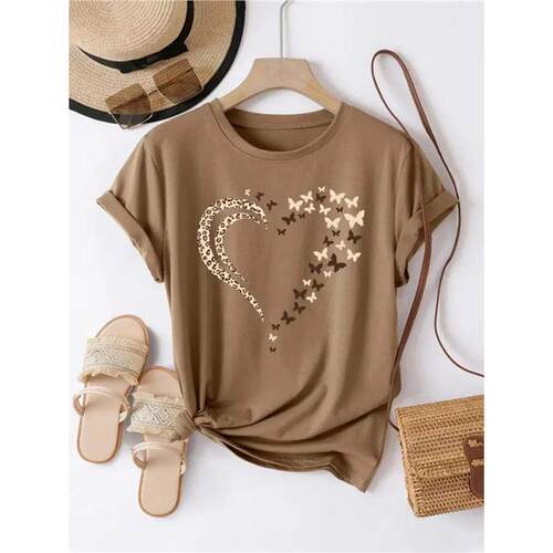 Two-Piece Set Heart & Butterfly Print Tee & Shorts Casual