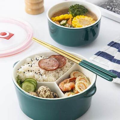 办公用陶瓷饭盒，保鲜碗，微波炉加热，盒盖密封