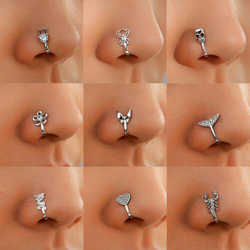 Perforation free U-shaped micro spider butterfly nose ring