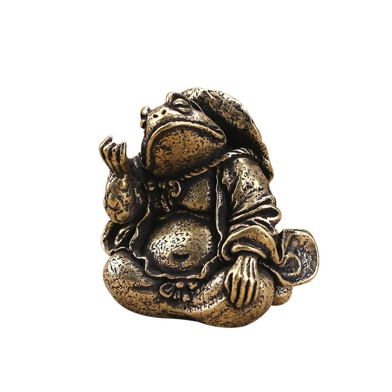 蛤蟆大师黄铜摆件茶宠中式古典桌面古玩铜器收藏品文玩铜制工艺品