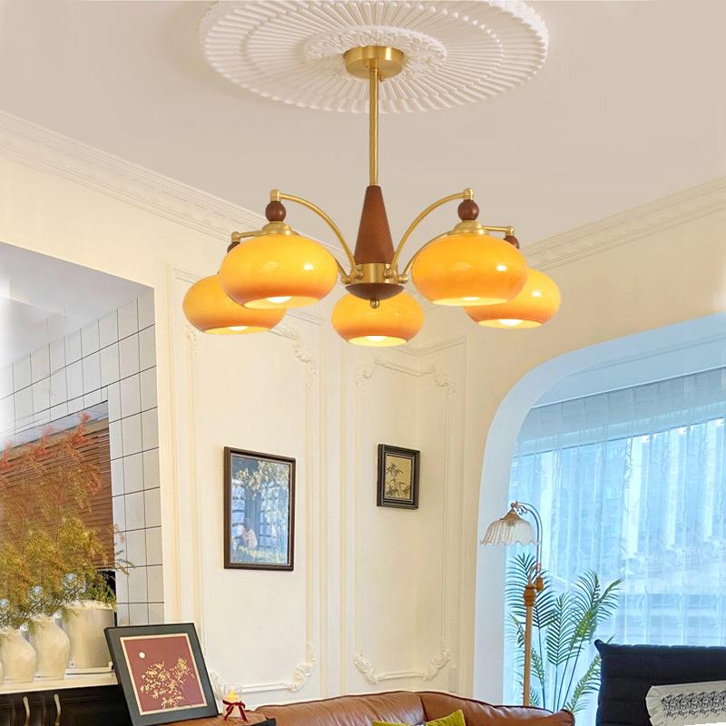 古中古铜柿子厅吊灯美式复古胡桃56251木卧室吊灯餐厅灯客复民宿