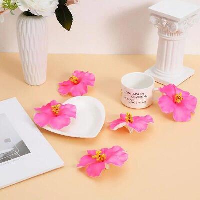 10 Pcs Artificial Flowers Hibiscus Pink Decor Party Faux