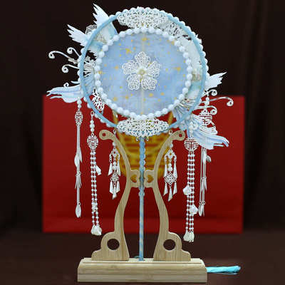 新品团扇批发结婚新娘秀禾服手工婚扇中式喜扇成品团扇9045蓝