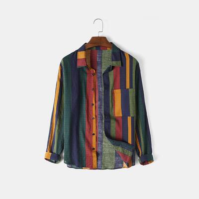 Men's shirt with colorful stripes, long sleeves, and a
