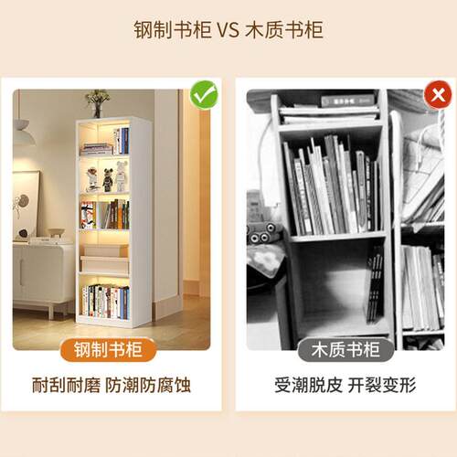 家用钢制书柜落地多层书架客厅夹缝转角收纳架儿童书房铁艺置物架