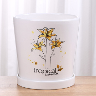 水墨画手绘中国风陶瓷花盆家用中式落地大号蝴蝶兰专用三角梅