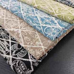 皆棉川明交工响乐菱形格麻手刺花绣绣布料沙发围裙抱枕套一米价