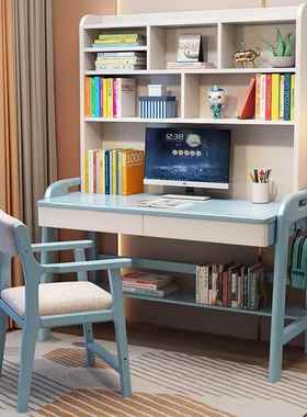 可儿童实木书桌书架一体中小学写电字桌升隆生学习桌椅家YAJ用脑