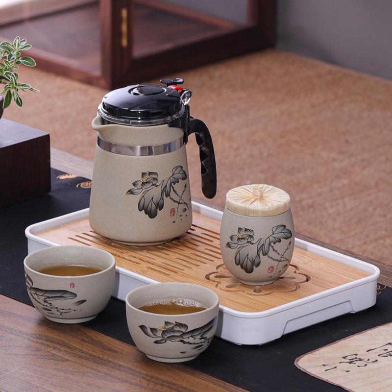 陶瓷飘逸杯泡茶家用沏茶过滤冲茶器茶水分离粗陶茶壶套装旅行茶具