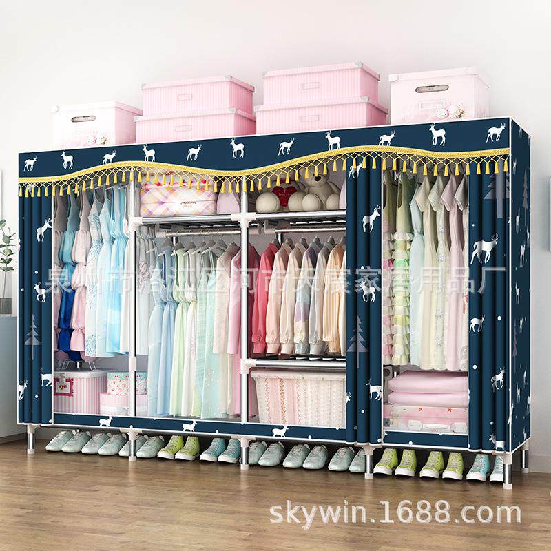 超大号家用布艺衣柜全钢架简易布衣柜加厚钢管加粗加固双人280并P