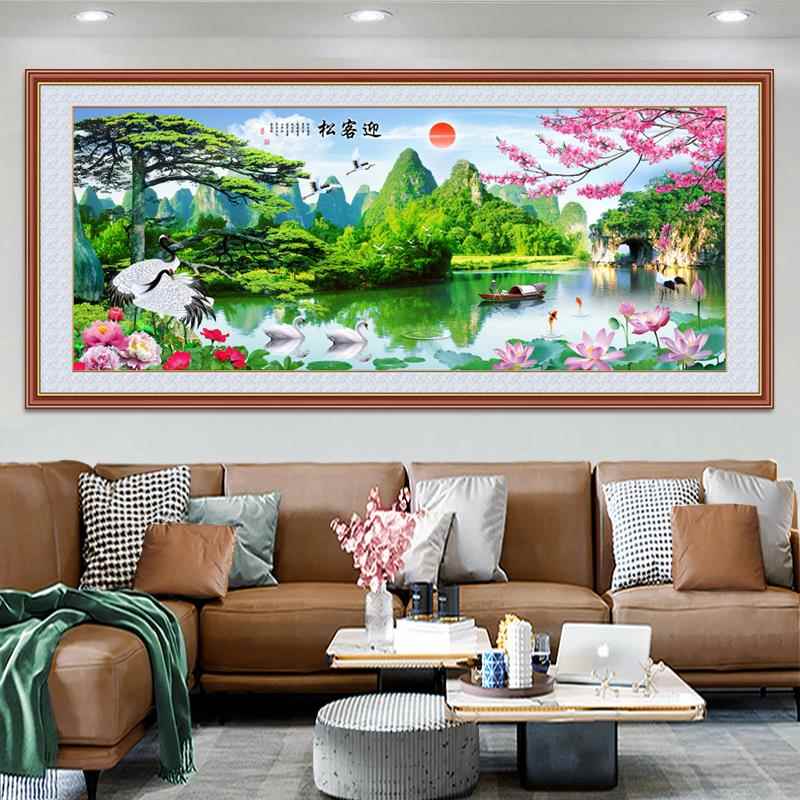 墙贴壁画流水生财客厅装饰画贴纸自粘风景画山水画挂画沙发背景墙