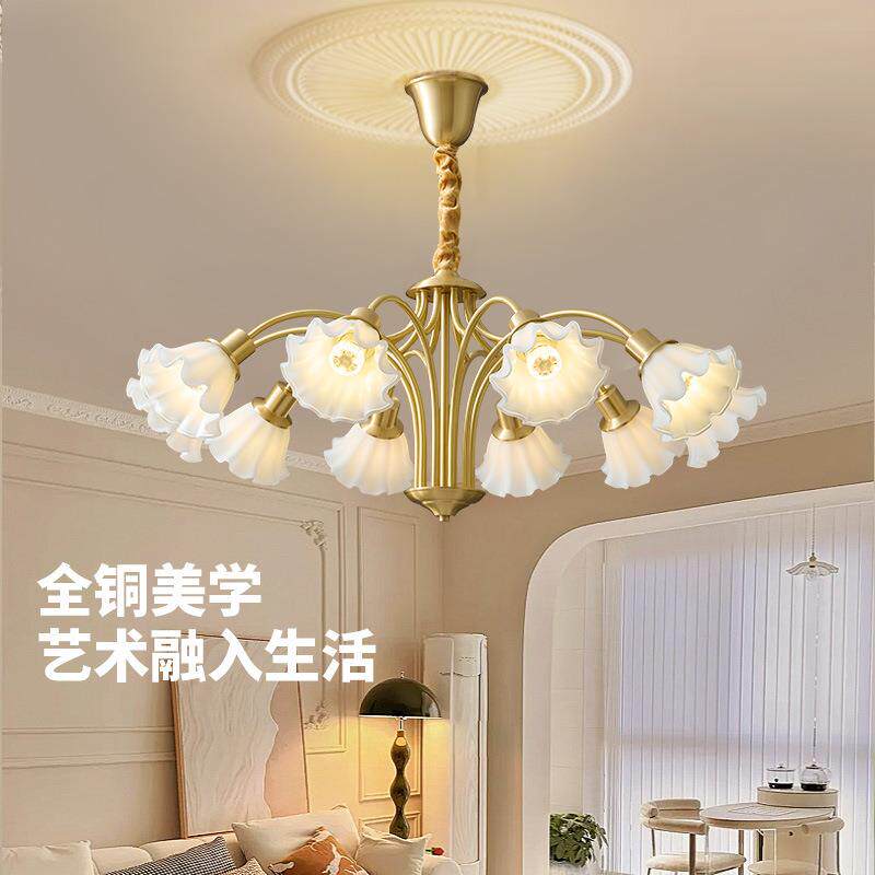 美式花朵客厅吊灯现代简约卧室餐厅灯玫瑰花家居装饰轻奢全铜吊灯