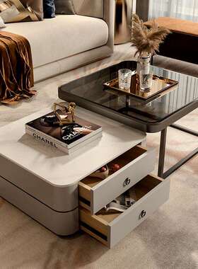 A6T现代简约客厅家用小户型岩板玻璃双层方形茶几大小组