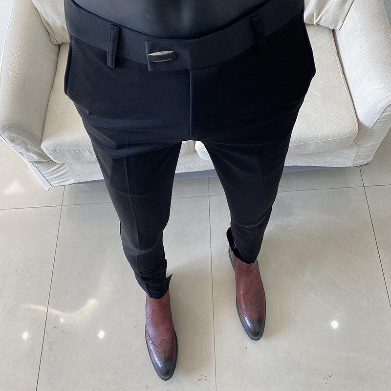 男裤高级感商务男款休闲西裤春夏季修身小脚九分裤垂感弹力0917k图片