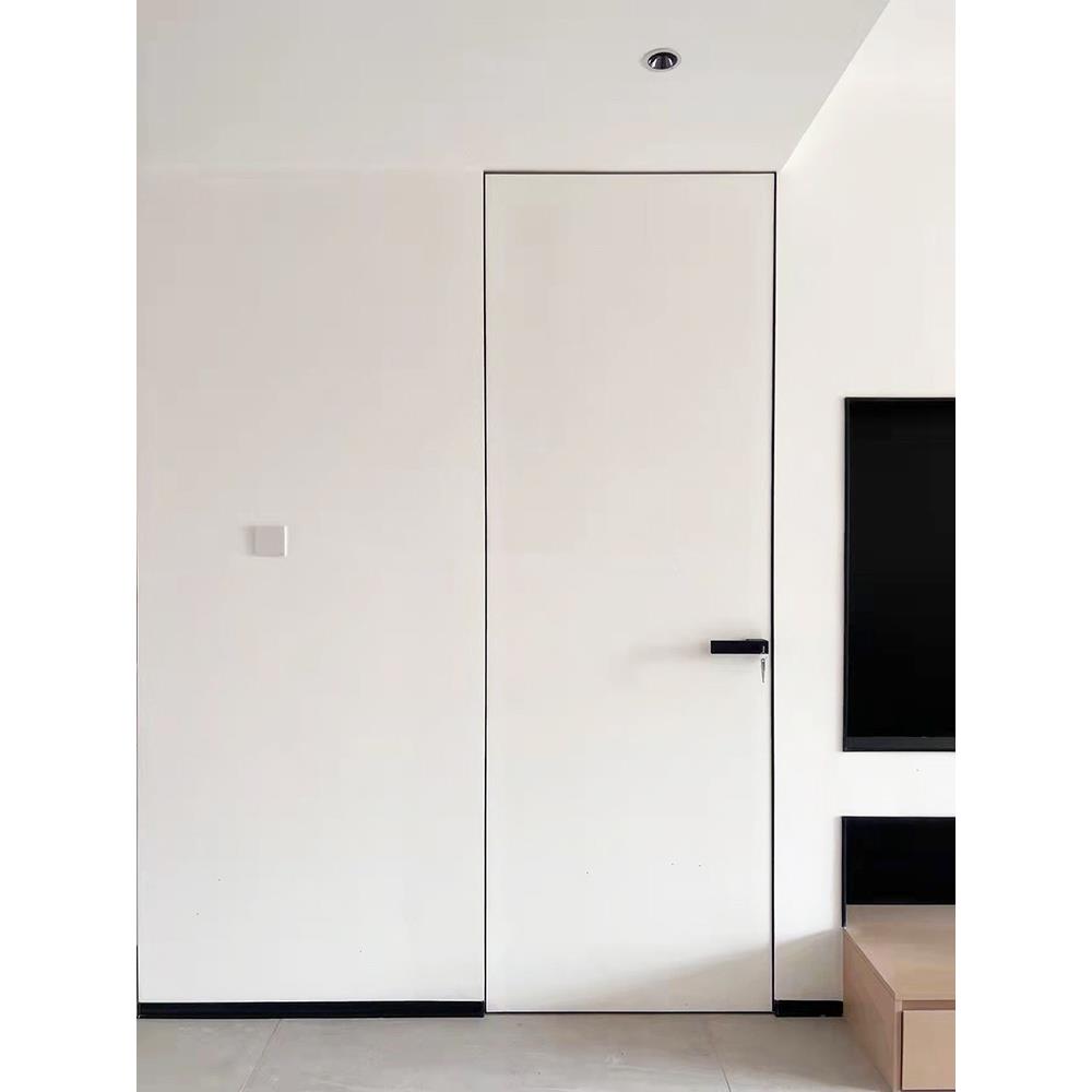 定制隐形门极简铝木门无框门微水泥套装门窄边铝木平开暗门隐框门