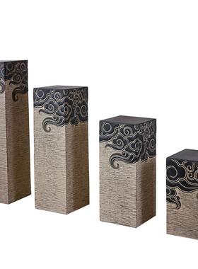 高档禅中式软装仿古玄关落地底意座人造柱样板间客栈石茶布室置摆