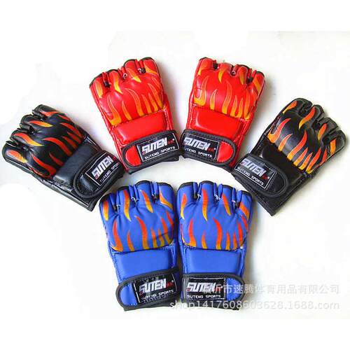 速腾火焰MMA综合格斗手套 半指拳击散打手套 露五指打沙袋拳套