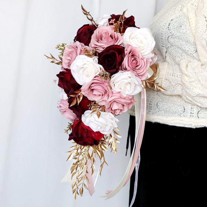 欧式婚礼新娘手捧花仿真花水滴瀑布婚纱拍照手拿花婚庆布置花艺