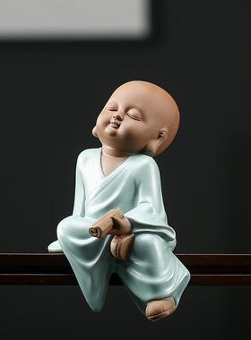 高档久造禅意紫砂小和尚摆件创意居陶瓷人家装饰客关厅物玄工艺品