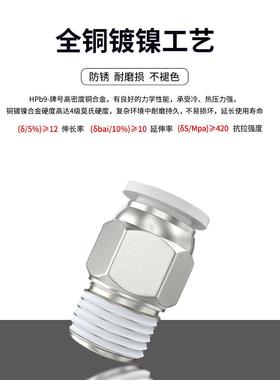 气动快速接头气管快插外螺纹直通PC8-02 4-M5 6-01 10-03-04黑色