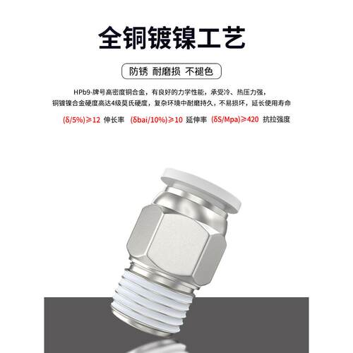 气动快速接头气管快插外螺纹直通PC8-02 4-M5 6-01 10-03-04黑色
