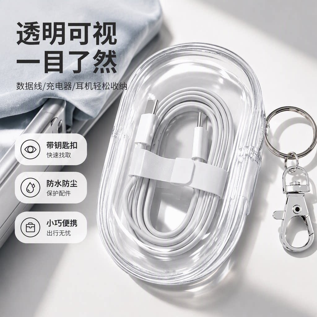 旅行外出透明数据线收纳包数码