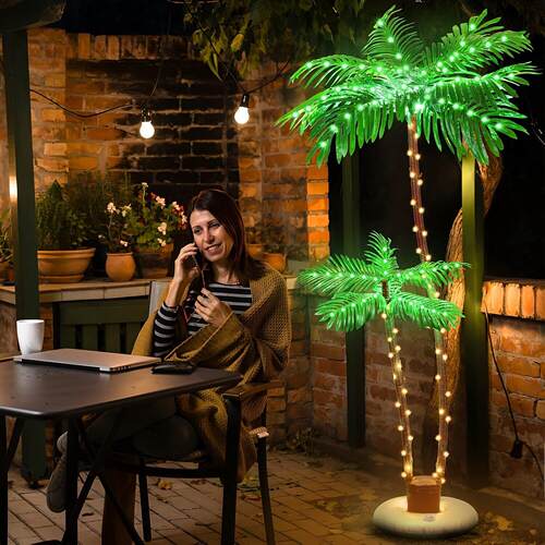 6ft 3 Trunks Solar Lighted Palm Trees for Outside Patio跨境